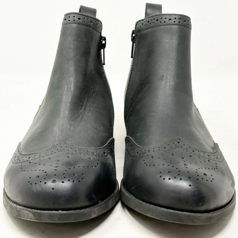 Vionic Sawyer Black Leather Wingtip Brogue Chelsea Ankle Boots Women's 8